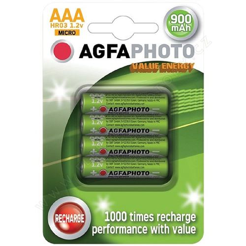 Rechargeable AAA NiMH battery, 900mAh, AgfaPhoto 4 pcs blister