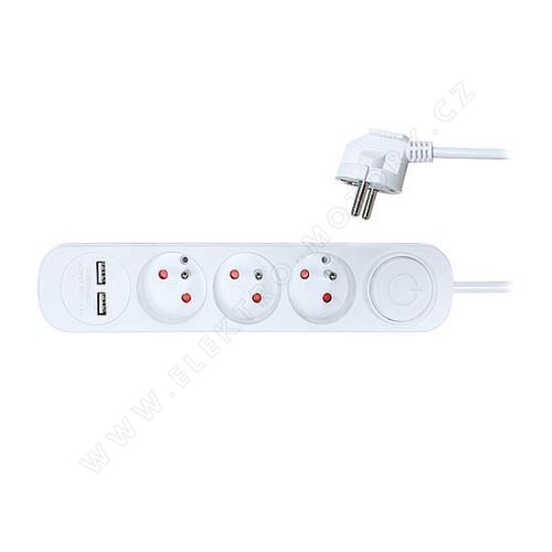 Internal extension lead 3z with USB charger and switch, 2m