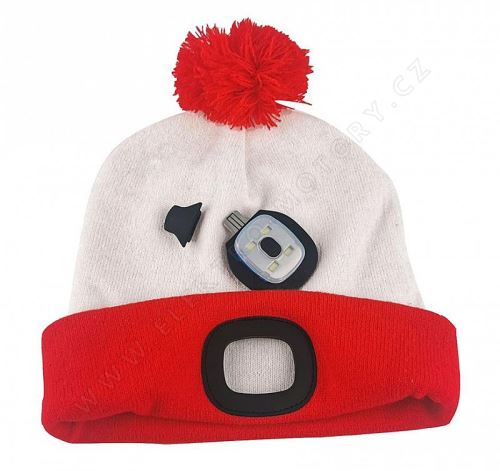 Cap with pom-pom red-white, 4xSMD LED, USB charging, size L