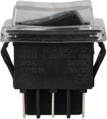 SVK 532-CD_Vypínač kolébkový ON-OFF 2pol. 250V/20A (6 kolíkový)s krytem