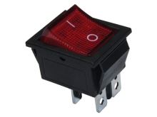 rocker switch ON-OFF 2-pole. 250V / 15A, red with glow