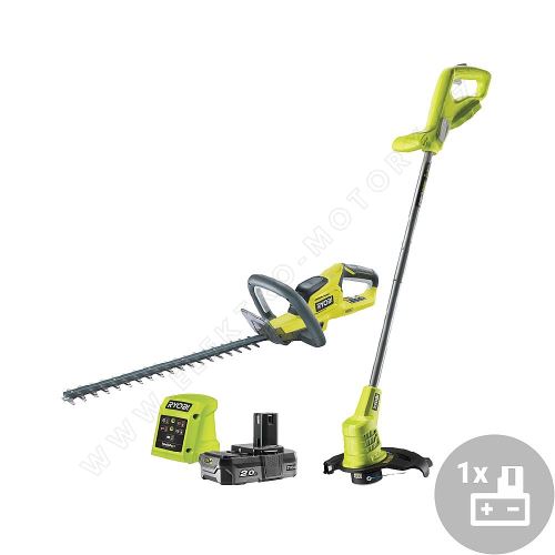 Set of 18V battery-powered hedge trimmer with a 45cm bar length + string mower with a cutt