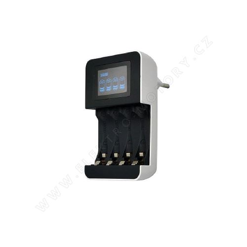 Nabíjačka ceruzkových batérií s LCD displejom, AC 230V, 450mA, 4 kanály, AA/AAA