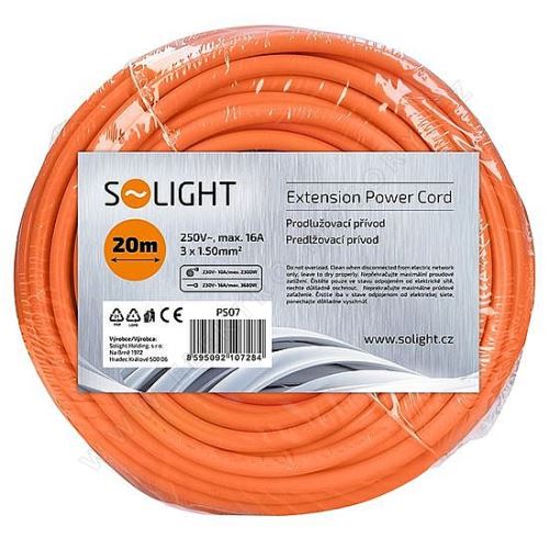 Predlžovací prívod 1z, oranžový kábel, spojka, 20m, 3 x 1,5mm2, oranžová