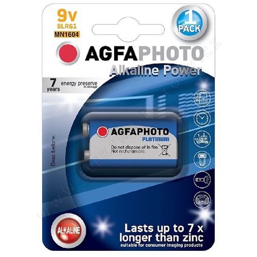 Power alkaline battery 9V, AgfaPhoto 1pc blister