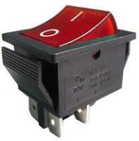 vypínač kolískový ON-OFF 2pól. 250V / 15A, červený s tlejivkou